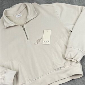 NEW MATE The Label L 100% Organic Cotton Overisized Relaxed Fit Half-Zip Sweater